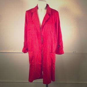 Beautifully Bright Red Faux Suede Midi Coat